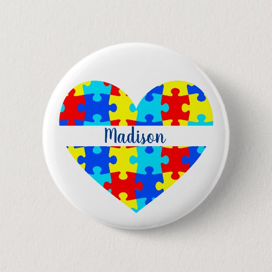 Badge Rond 5 Cm J'Aime Quelqu'Un Avec Autisme Nom Personnalisé (Devant)