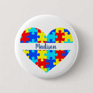 Badge Rond 5 Cm J'Aime Quelqu'Un Avec Autisme Nom Personnalisé