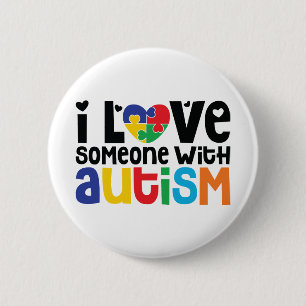 Badge Rond 5 Cm J'Aime Quelqu'Un Avec Autisme   Sensibilisation