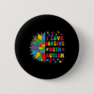 Badge Rond 5 Cm J'Aime Quelqu'Un Avec L'Autisme Mélange Tournesol