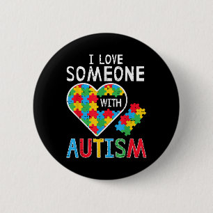 Badge Rond 5 Cm J'Aime Quelqu'Un Avec Sensibilisation sur l'autism