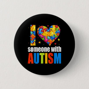 Badge Rond 5 Cm J'Aime Quelqu'Un Avec Sensibilisation sur l'autism