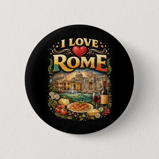 Badge Rond 5 Cm J'aime Rome (Devant)