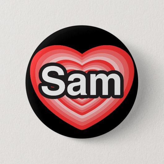 Badge Rond 5 Cm J'aime Sam. Je t'aime Sam. Cœur (Devant)