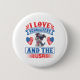 Badge Rond 5 Cm J'aime Schnauzers et les USA