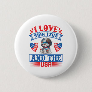 Badge Rond 5 Cm J'aime Shih Tzus et les USA