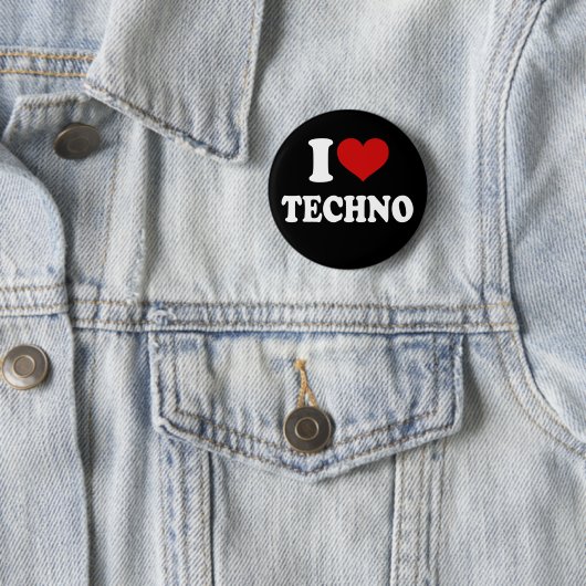 Badge Rond 5 Cm J'aime Techno (En situation)