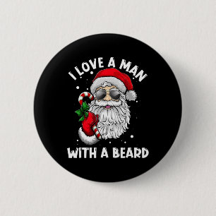 Badge Rond 5 Cm J'aime un homme avec un Père Noël barbu Christmas 