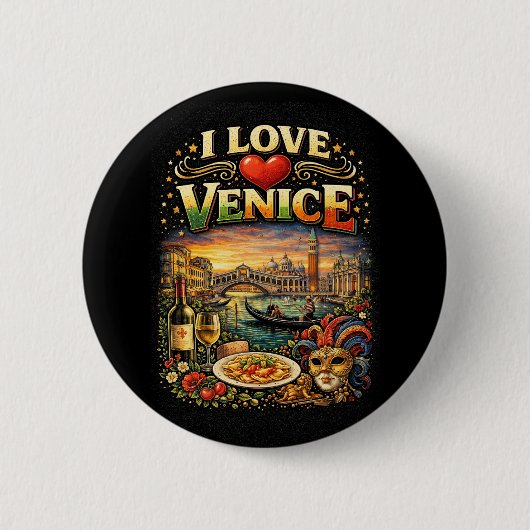 Badge Rond 5 Cm J'aime Venise (Devant)