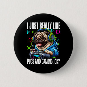 Badge Rond 5 Cm J'Aime Vraiment Les Carlins Et Les Jeux Ok Game Vi