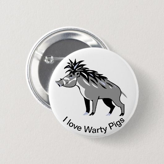 Badge Rond 5 Cm J'aime Warty PIGS- Warthog - Faune - (Devant & derrière)