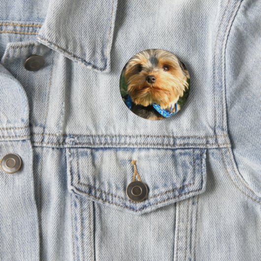 Badge Rond 5 Cm J'aime Yorkies (En situation)