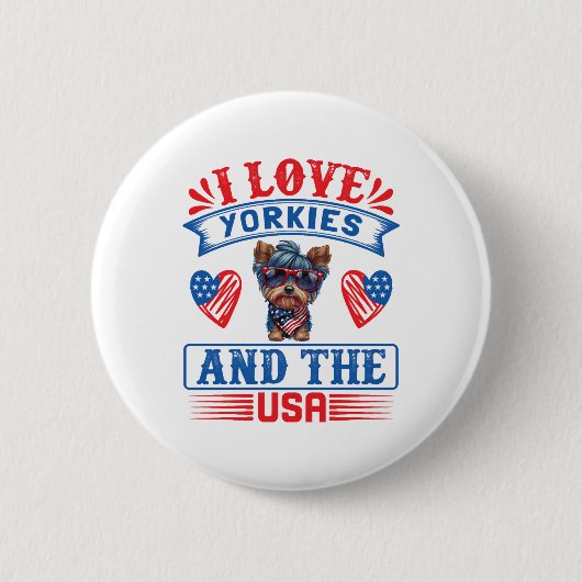 Badge Rond 5 Cm J'aime Yorkies et les USA 01 (Devant)