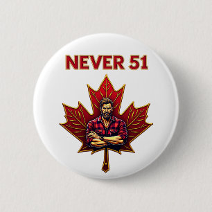 Badge Rond 5 Cm Jamais 51, Feuille d'érable du drapeau du Canada,
