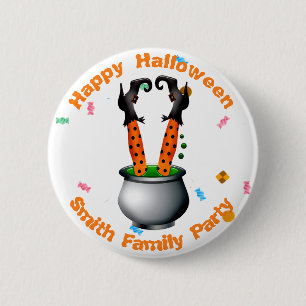 Badge Rond 5 Cm Jambes et brasse de sorcière en orange et noir