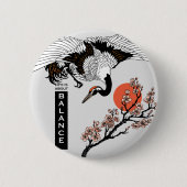 Badge Rond 5 Cm Japanese crane bird and blooming sakura (Devant)