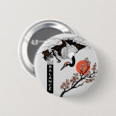 Badge Rond 5 Cm Japanese crane bird and blooming sakura (Devant & derrière)