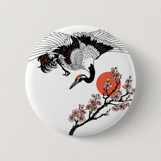 Badge Rond 5 Cm Japanese crane bird and blooming sakura (Devant)