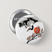 Badge Rond 5 Cm Japanese crane bird and blooming sakura (Devant & derrière)
