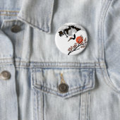 Badge Rond 5 Cm Japanese crane bird and blooming sakura (En situation)