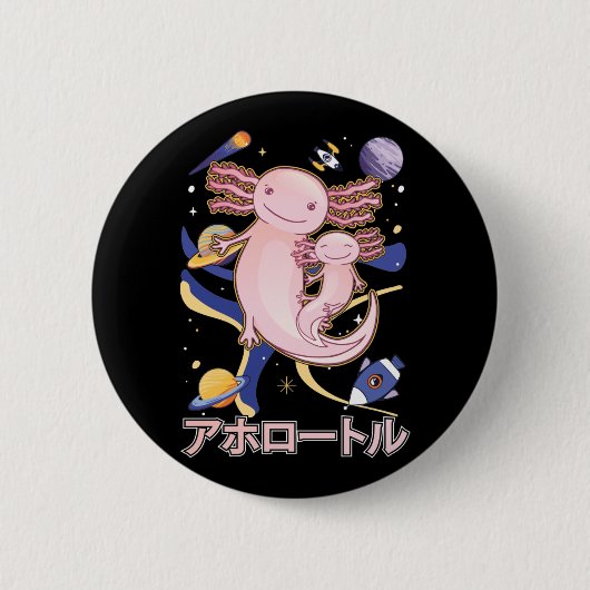 Badge Rond 5 Cm Japanese Cute Axolotl Family Galaxy Anime (Devant)
