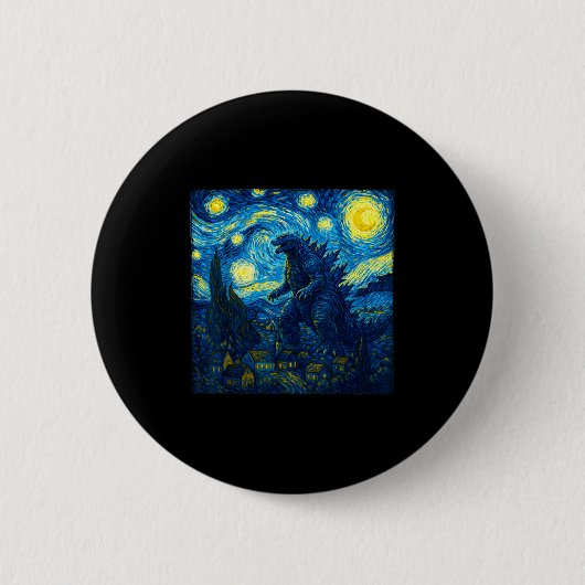 Badge Rond 5 Cm Japanese Monster Kaiju Van Gogh Starry Night  (Devant)