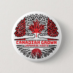 Badge Rond 5 Cm Japon Japonais Canadien Drapeau des racines de l'a