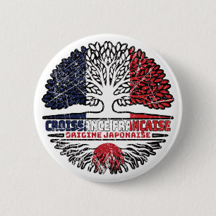 Badge Rond 5 Cm Japon Japonais Français France Arbre Drapeau