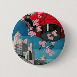 Badge Rond 5 Cm Japon Tokyo Vintage Affiche de voyage japonaise