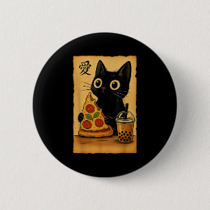 Badge Rond 5 Cm Japonais Kawaii Anime Chat Pizza A Tea Cat Manger 