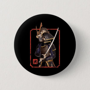 Badge Rond 5 Cm Japonais Samurai Ninja Carlin Amoureux des chiens 