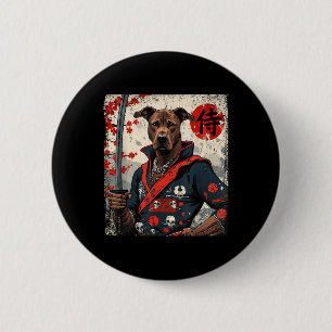 Badge Rond 5 Cm Japonais Samurai Pitbull Tattoo Kawaii Ukiyo-e Nin