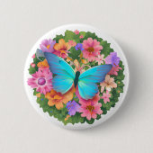 Badge Rond 5 Cm Jardin aux fleurs de papillons (Devant)