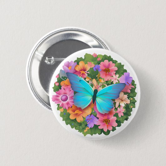 Badge Rond 5 Cm Jardin aux fleurs de papillons (Devant & derrière)