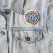 Badge Rond 5 Cm Jardin aux fleurs de papillons (En situation)