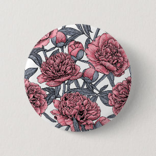 Badge Rond 5 Cm Jardin de pivoines roses