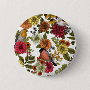 Badge Rond 5 Cm Jardin d'oiseaux et de fleurs 1
