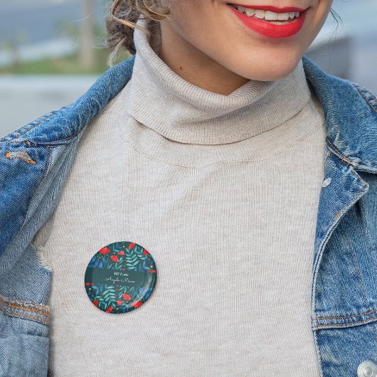 Badge Rond 5 Cm Jardin magique - turquoise foncé et rouge