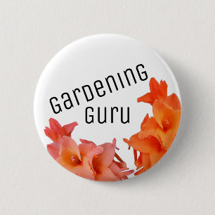 Badge Rond 5 Cm Jardinage Guru Orange Fleurs