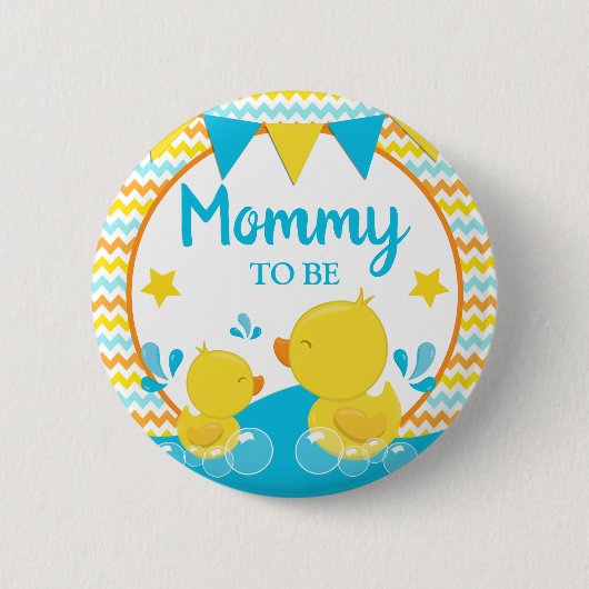 Badge Rond 5 Cm Jaune et Bleu Caoutchouc Ducky Polka Dot Momie à ê (Devant)