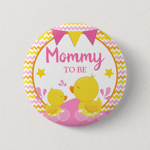 Badge Rond 5 Cm Jaune et rose en caoutchouc Ducky Polka Dot Momie 
