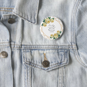 Badge Rond 5 Cm Jaune Floral Mer Elégante Parties scintillant Or G