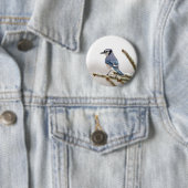 Badge Rond 5 Cm Jay bleu en hiver (En situation)