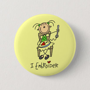 Badge Rond 5 Cm Je Brode le Personnage Bâton