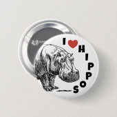 Badge Rond 5 Cm Je coeur hippopotames - les amateurs d'hippo et le (Devant & derrière)