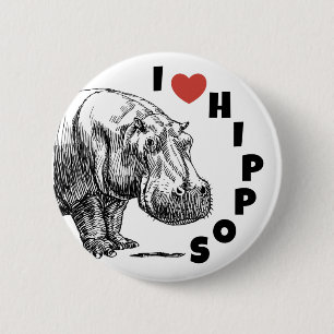 Badge Rond 5 Cm Je coeur hippopotames - les amateurs d'hippo et le