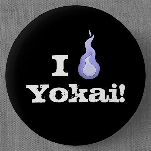 Badge Rond 5 Cm Je Coeur Yokai ! Hitodama Fireball