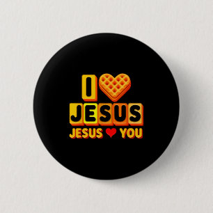 Badge Rond 5 Cm Je J'aime Jésus Gaufre Cœur Drôle de Petit Déjeune