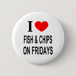 Badge Rond 5 Cm Je ❤️ POISSON & FRITES LE VENDREDI J'AIME POISSON
