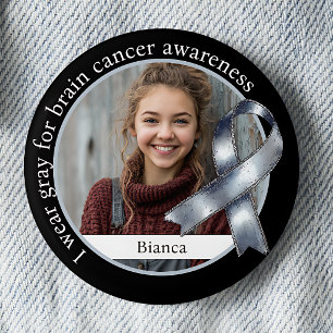 Badge Rond 5 Cm Je porte du gris pour la sensibilisation au cancer